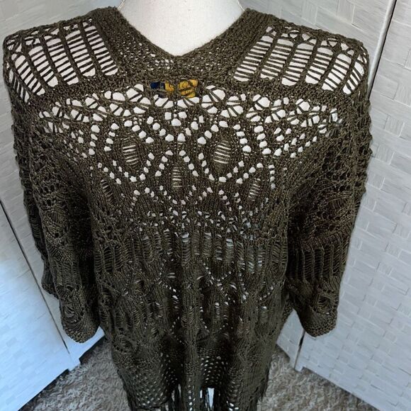 Vintage Polo Ralph Lauren Boho Fringe Linen Knit Cardigan Sweater Women’s Large - Picture 4 of 14